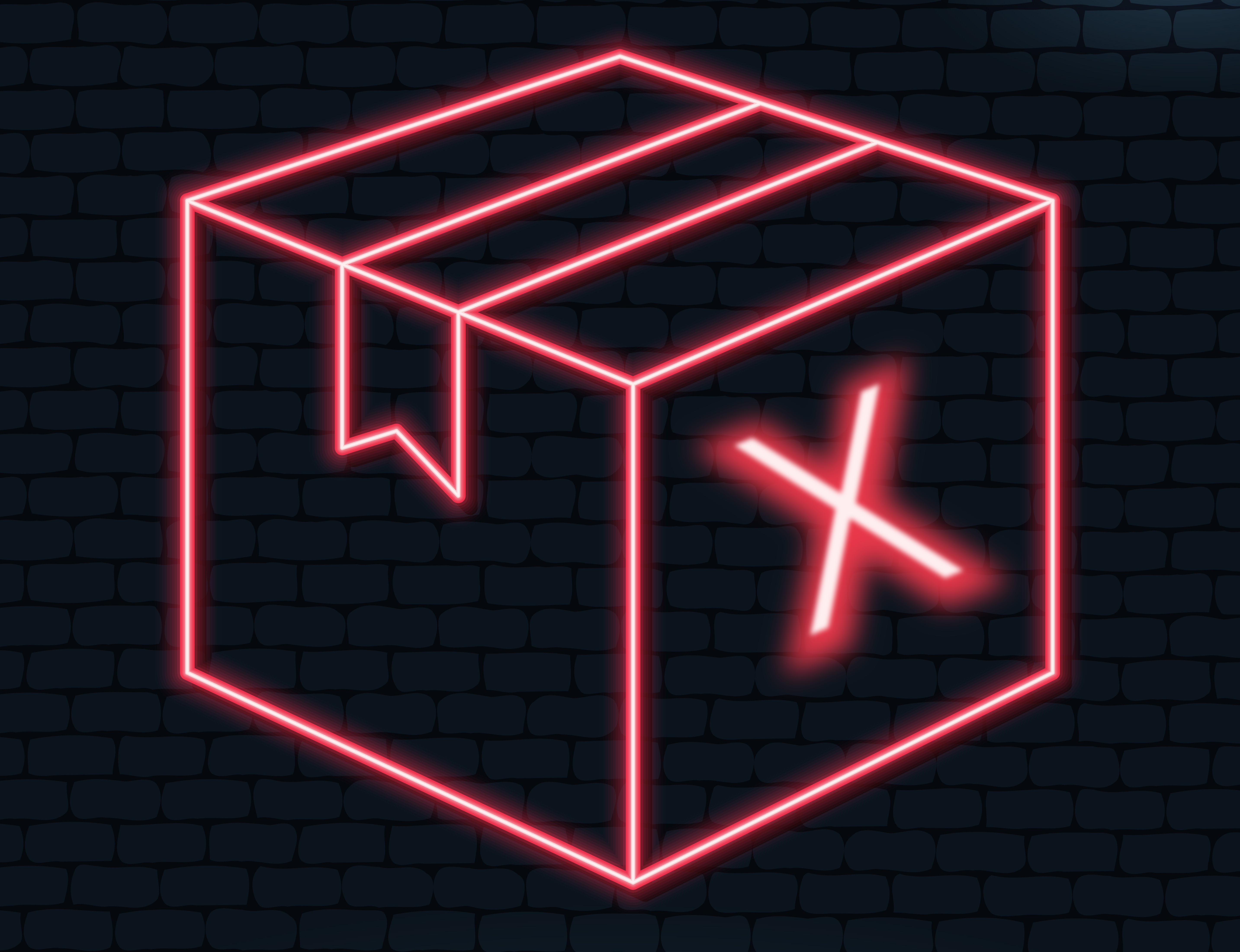 neon pink box with cross on black background