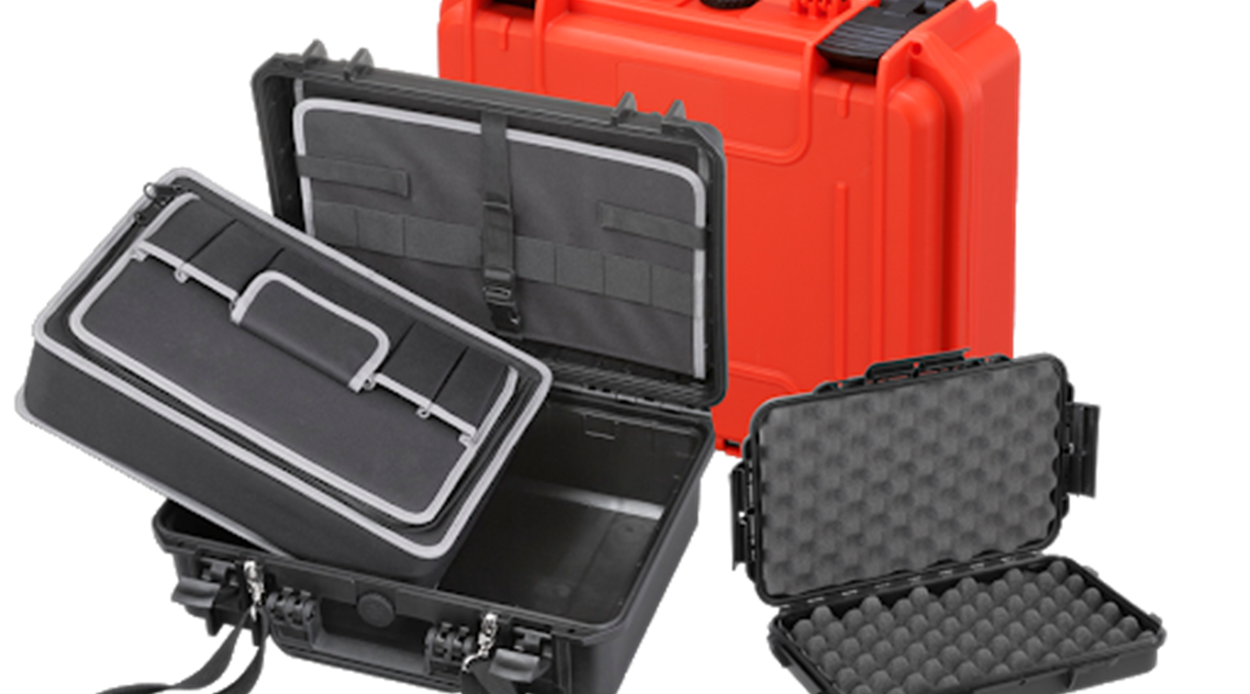 4 peli cases of differing sizes and styles