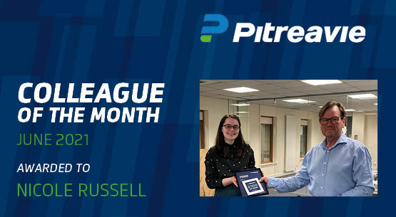 colleauge of the month winner nicole russell with director stephen heslop