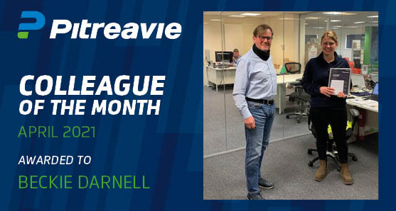 pitreavie colleague of the month winner beckie darnell with director stephen heslop