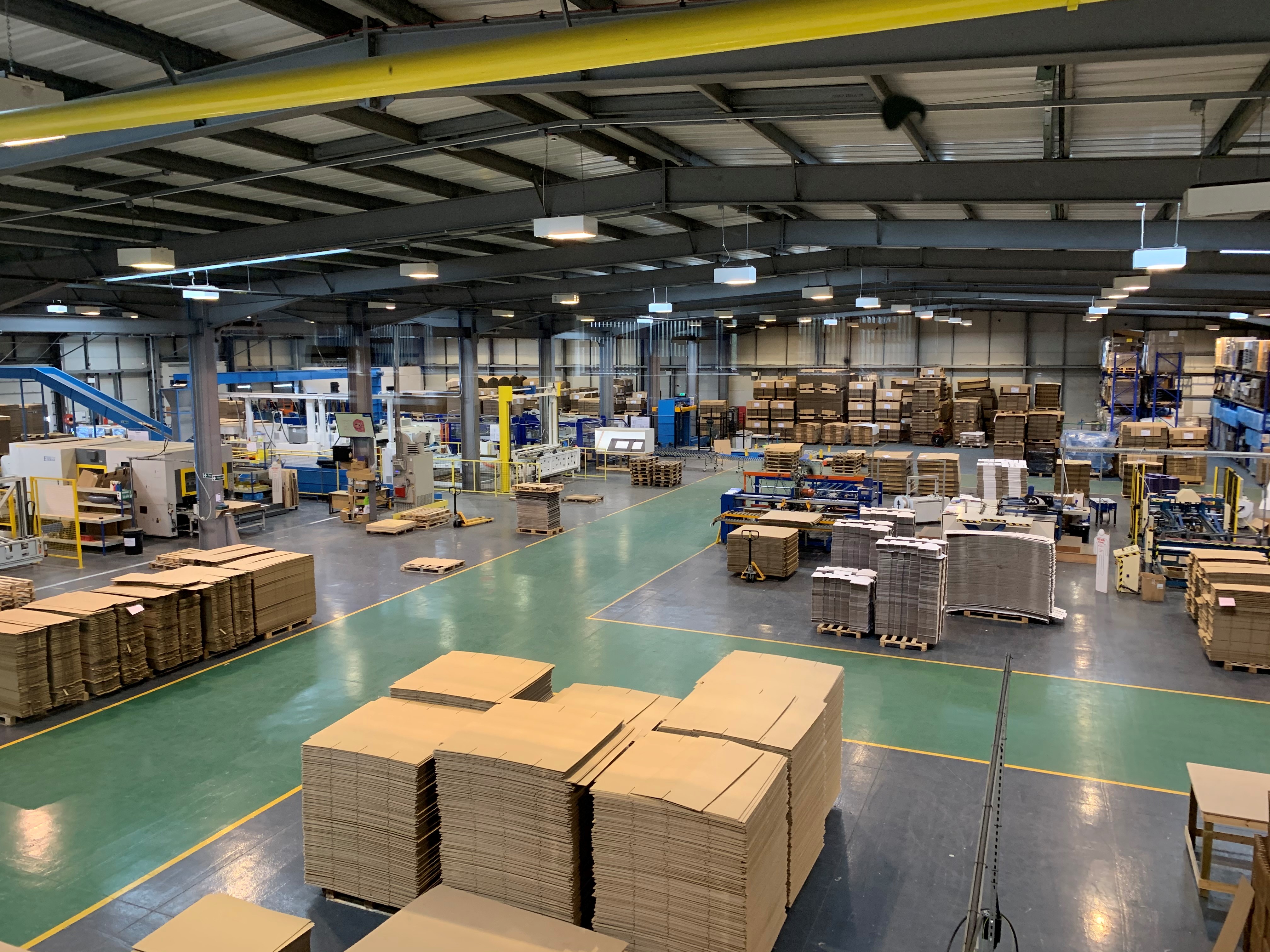 pitreavie box factory floor with pallets and machines