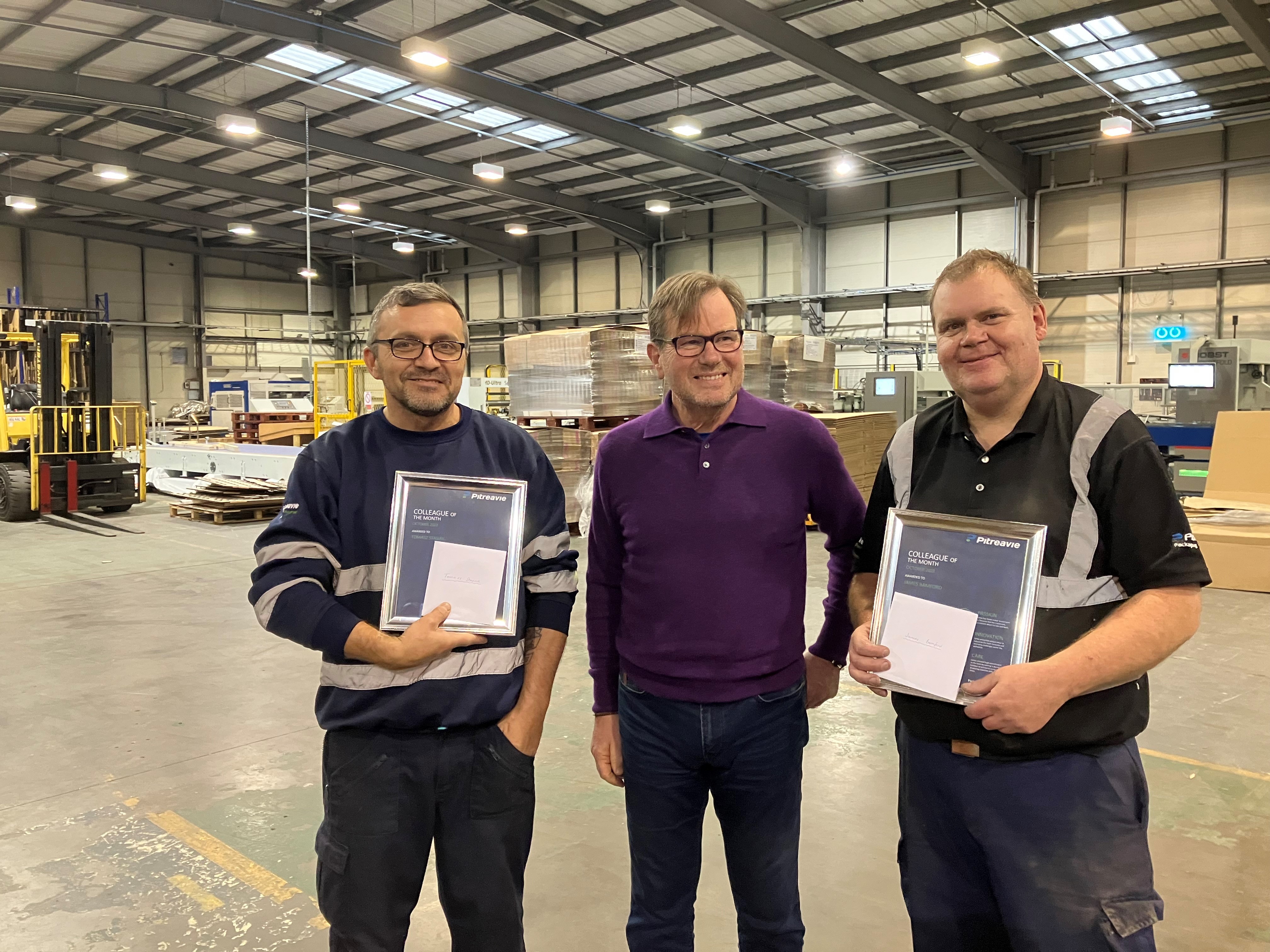 Pitreavie Packaging Colleague of the Month October 2022 Tomasz Stasiak and James Bamford