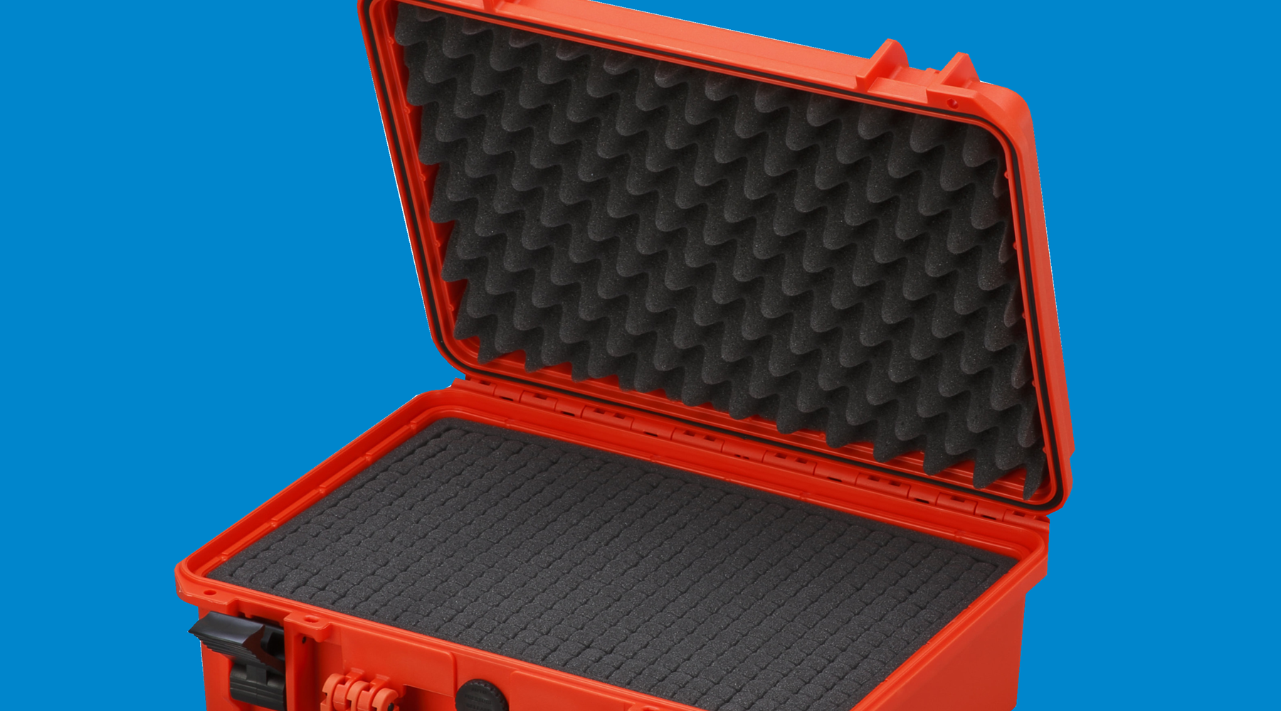 red peli case with open lid