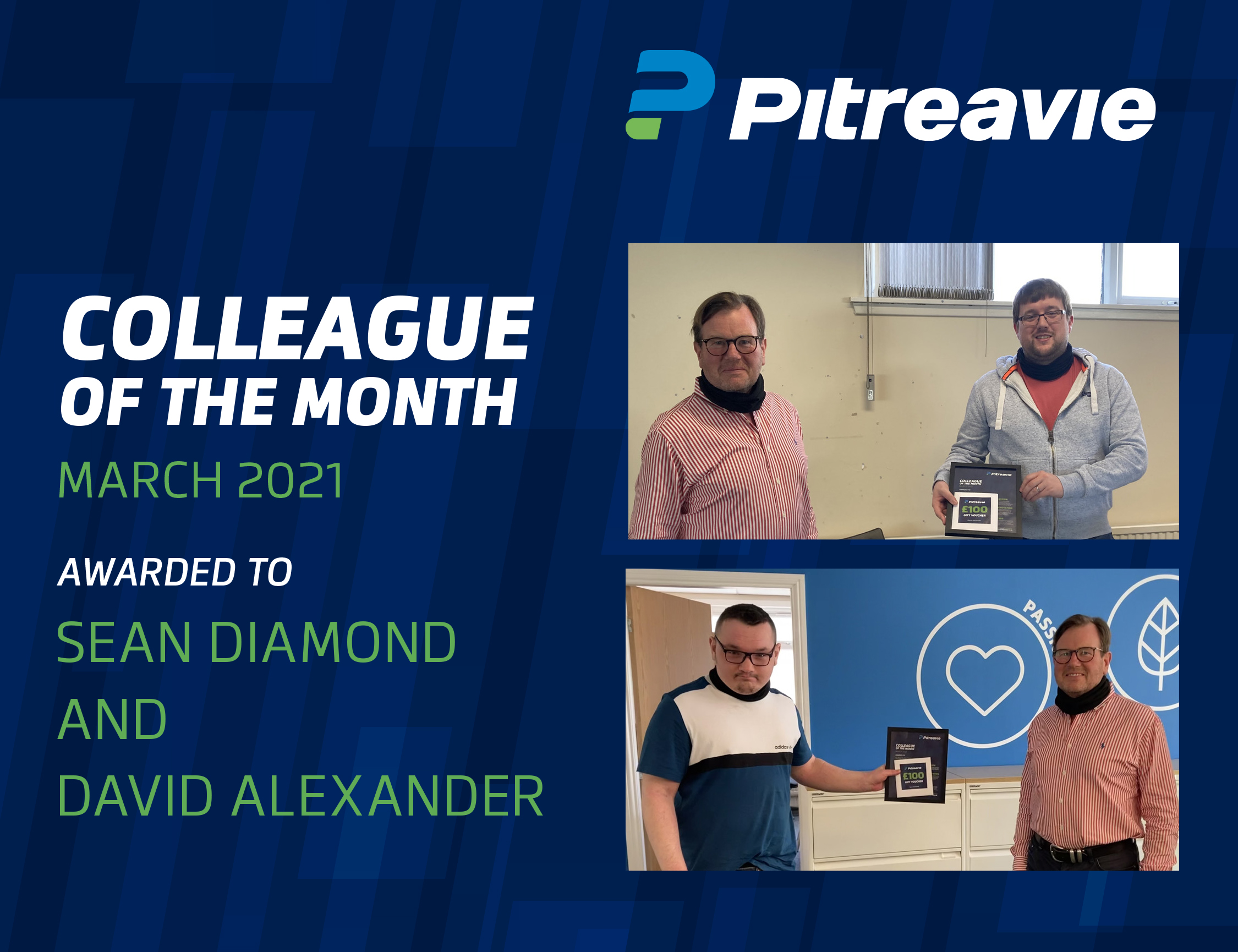 pitreavie colleague of the month winners david alexander and sean diamond with director stephen heslop