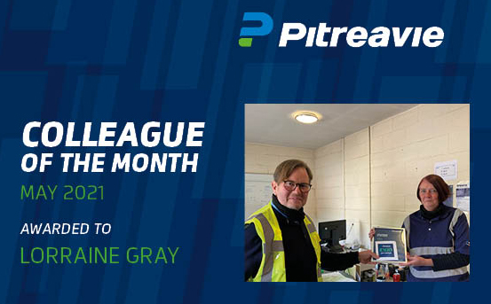 pitreavie colleague of the month winner lorraine gray with director stephen heslop